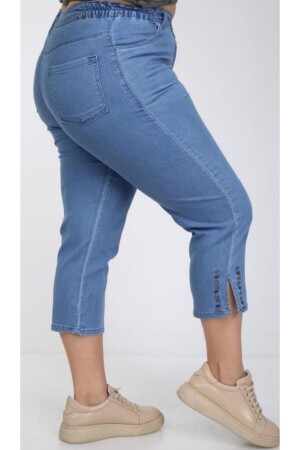 Elastische Mutter-Denim-Caprihose für Damen in Übergröße mit Taille - 1