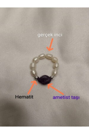 Elastischer Ring aus echten Perlen mit Amethyst- und Hämatitsteinen – Standardgrößen und erweiterbar - 5