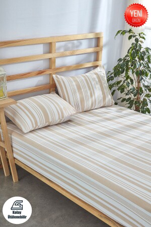 Elastisches Bettlaken-Set für Doppelbett und King-Size-Bett im Bohemian-Stil mit Streifenmuster - 2