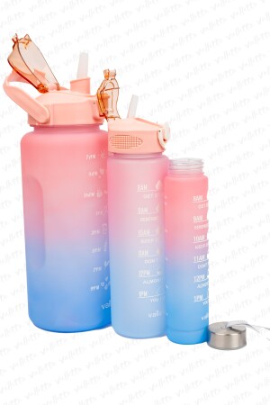 Eldorado 3lü Set BPA İçermez Motivasyonel Su Matarası Pembe-Mavi Su Matarası-Su Şişesi - 5