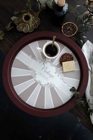 Elegance gemustertes rundes Metalltablett – Tee-Kaffee-Tablett – Präsentationstablett 37 cm TYC00435960800 - 2