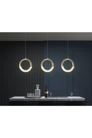 Elegance Luxury Modern Tasarım Üçlü Sarkıt Led Avize Sıralı Yemek Masası Gold Sarı burenze819 - 3