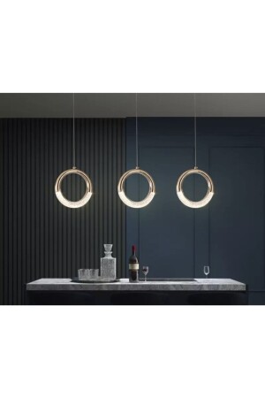 Elegance Luxury Modern Tasarım Üçlü Sarkıt Led Avize Sıralı Yemek Masası Gold Sarı burenze819 - 5