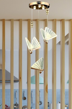 Elegance Modern Butterfly Design Dreifach-Pendelleuchte LED-Kronleuchter Roségold Gelb Großartige Optik burenze809 - 3