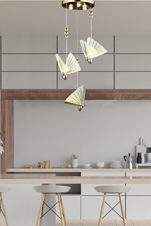 Elegance Modern Butterfly Design Dreifach-Pendelleuchte LED-Kronleuchter Roségold Gelb Großartige Optik burenze809 - 7