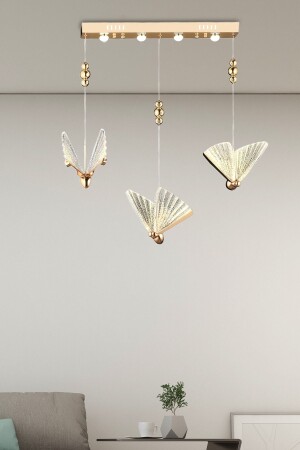 Elegance Modern Butterfly Design Triple Pendelleuchte LED Kronleuchter Reihe Esstisch Roségold Gelb burenze810 - 2