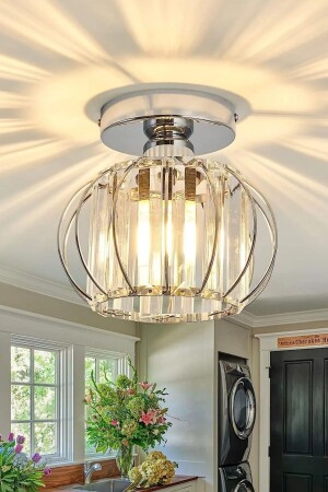 Elegrante Model Krom Renk Kaplama Metal Kristal Taşlı Yatak Odası Salon Oturma Odası Plafonyer Avize - Ultra Home