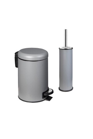 Elit Doppel-Badezimmer-Set, grau, Edelstahl, 3 l, Abfalleimer, WC-Toilettenbürste - 1