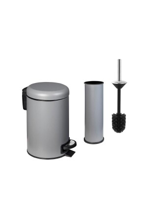 Elit Doppel-Badezimmer-Set, grau, Edelstahl, 3 l, Abfalleimer, WC-Toilettenbürste - 4