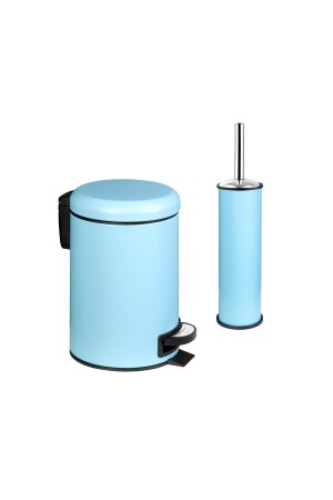 Elit Ikili Banyo Seti Mavi Paslanmaz 3lt Çöp Kovası Wc Tuvalet Fırçası E120400-M - 1