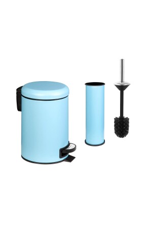 Elit Ikili Banyo Seti Mavi Paslanmaz 3lt Çöp Kovası Wc Tuvalet Fırçası E120400-M - 2