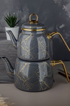 MNZ-Elite Class Gray Broken Marble Teapot P/MTL-200921 - Paçi