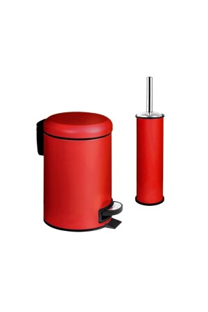 Elite Doppel-Badezimmer-Set, Edelstahl, Rot (3 l Mülleimer-Toilettenbürste) VE120400-K - 2