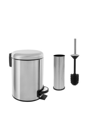 Elite Doppel-Badezimmer-Set – rostfreier 3-Liter-Mülleimer, WC-Toilettenbürste mit Anti-Finger-Schutz E120400-A - 3