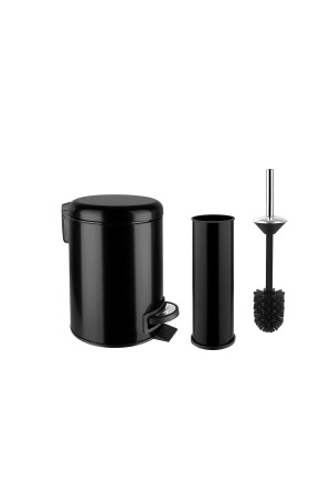 Elite Doppel-Badezimmer-Set – schwarzer Edelstahl, 3 l Mülleimer, WC-Toilettenbürste - 3