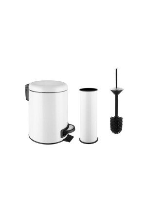 Elite Doppel-Badezimmer-Set, weiß, Edelstahl, 3 l, Mülleimer, WC, Toilettenbürste - 3