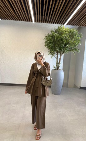 Eliz Keten Takım - Kahve - Duendeca