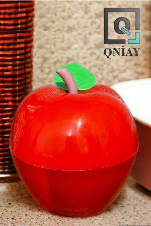 Elma Şekerlik Çerezlik Lokumluk Hazneli Dekoratif Hediyelik Kırmızı Plastik Kapaklı Çay Kahve Sunum - Qniay