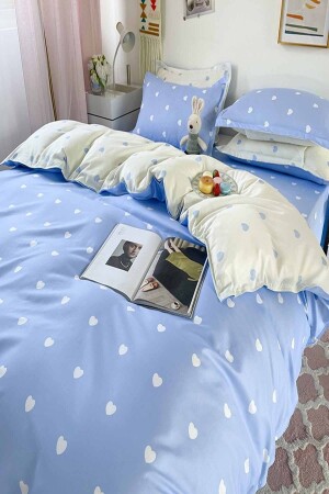 Else Double Sided Blue Hearts Cotton Satin Double Duvet Cover Set elsekalpheromv - 1