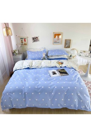 Else Double Sided Blue Hearts Cotton Satin Double Duvet Cover Set elsekalpheromv - 2