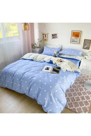 Else Double Sided Blue Hearts Cotton Satin Double Duvet Cover Set elsekalpheromv - 4