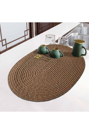 Else Elit Series Oval Natural Organic Jute Counter Top Dish Drying Mat elsedekorjutbulasik - 1