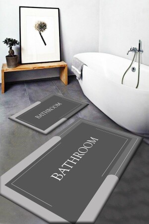 Else Grey Bath Written Waschbare rutschfeste Unterlage 2-teiliger Badezimmerteppich WC-Set Teppich Passo-108 elsepsbath - 3