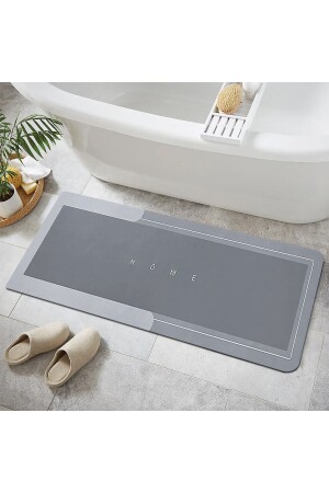 Else Gri Desenli Duş Önü Yolluk Banyo Halısı Paspas Tek Parça 40x100cm elsebanyolteko - Else Halı