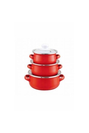 Emaille Mini 3-teiliges Topfset 12/14/16 cm Rot 121416 - 4