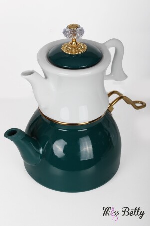 Emaille-Teekanne mit Porzellan-Teekanne dunkelgrün Dufy - 3
