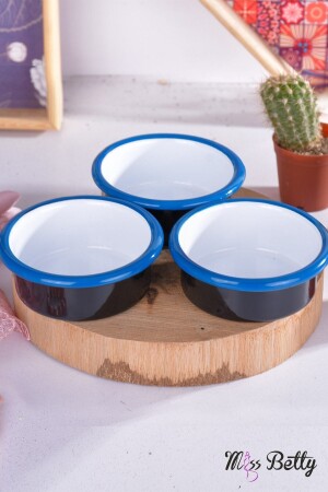 Emaye 3'lü Çerezlik Kase Açık Mavi çerezlik2 - Miss Betty