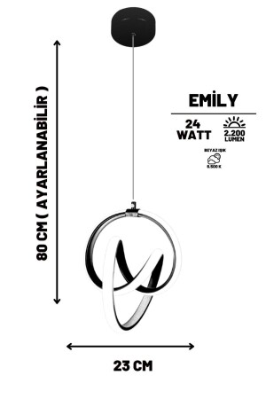 Emily Black Single Pendelleuchte Weißer LED-Kronleuchter emily-siyah-01 - 6