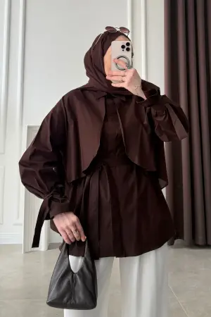 Emmily Premium Kemerli Gömlek Acı Kahve - Nuuwears