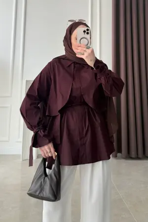 Emmily Premium Kemerli Gömlek Mürdüm - Nuuwears