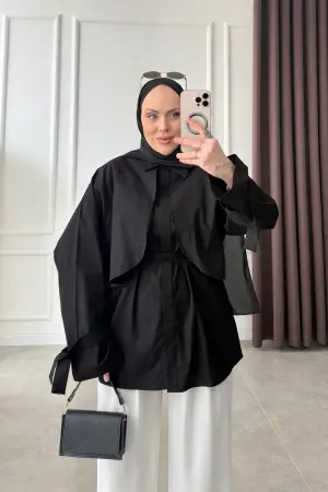 Emmily Premium Kemerli Gömlek Siyah - Nuuwears