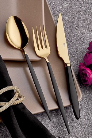 Emotion Istanbul Gold Siyah Sedefli 18 Parça Kaşık Çatal Bıçak Takımı st18ss - Hira