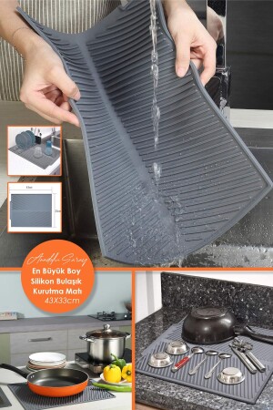 MNZ - أكبر حجم من الأنتراتيت 44 × 33 سم سليكون مقطر جفاف الأطباق المطبخ المطبخ رف الأطباق المطبخ - Anadolu Saray Çarşısı