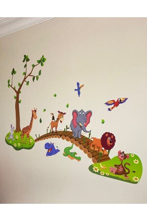 أطفال وطفولة في غرفة الجدار الحيوانات الجميلة على الجسر الأسد الفيل العجيرة الديكور الزينة الملصق - ENGINPRINT