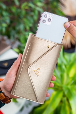 Envelope Telefon Ve Bozuk Para Bölmeli Zarf Model Gold Kadın Cüzdan - 1