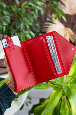Envelope Telefon Ve Bozuk Para Bölmeli Zarf Model Kırmızı Kadın Cüzdan ENVELOPE1001 - 5