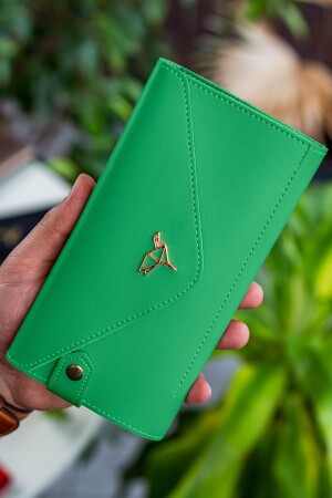 Envelope Telefon Ve Bozuk Para Bölmeli Zarf Model Yeşil Kadın Cüzdan - 2