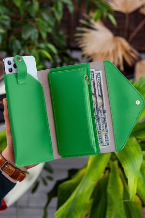 Envelope Telefon Ve Bozuk Para Bölmeli Zarf Model Yeşil Kadın Cüzdan - 4
