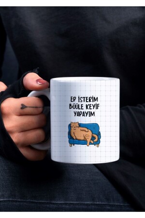 Ep mit Katze „I Want to Enjoy It“ geschrieben von Trakya, spezielles Design, bedruckte Tasse, Tasse, Kaffeetasse, Geschenk, trakya0005 - 2