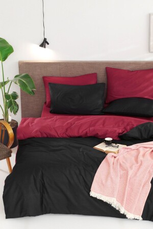 مجموعة غطاء القماش المزدوج المزدوج الجانبي الأسود الكلاريت الأحمر Ep-022849 - Eponj Home