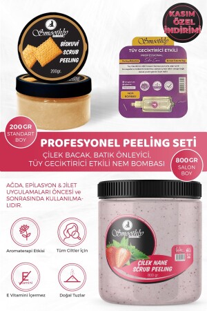 Epilasyon Ağda Sonrası Batık Peeling Çilek Nane Peeling 800ml - Bisküvi Peeling - Tüy Geciktirici ÇİLEKNANE800BİSKÜVİ200 - 1