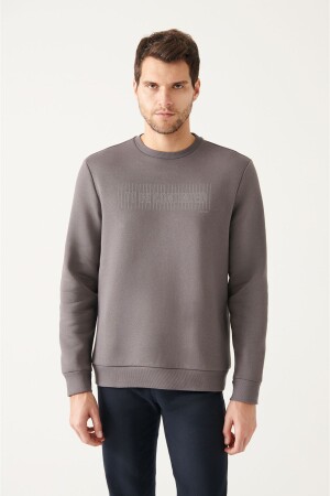 Erkek Antrasit Bisiklet Yaka 3 Iplik Içi Polarlı Baskılı Regular Fit Sweatshirt A22Y1129 - 3