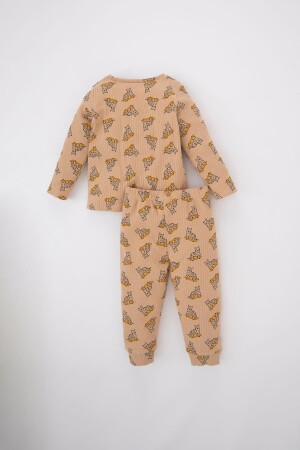 Erkek Bebek Bisiklet Yaka Desenli Fitilli Kaşkorse Pijama Takımı Z4274A223SP - 4