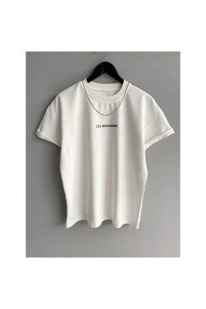 Erkek Beyaz Yazı Detaylı Baskılı Oversize Tshirt oversizerenklitshirt - 1