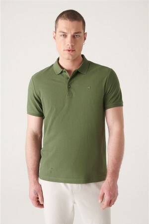 Erkek Haki %100 Pamuk Serin Tutan Regular Fit Polo Yaka T-shirt E001004 - 1