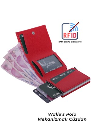 Erkek-kadın 2 Li Siyah-kırmızı Set Otomatik Mekanizmalı Kağıt Para Bölmeli Deri Cüzdan-kartlık cym5 - 7